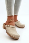 Klapki Chodaki Damskie Na Niskim Obcasie Inblu BL000004 Beżowe