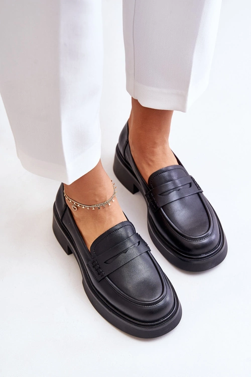 Skórzane Mokasyny Loafersy Damskie D&A JC42-61 Czarne
