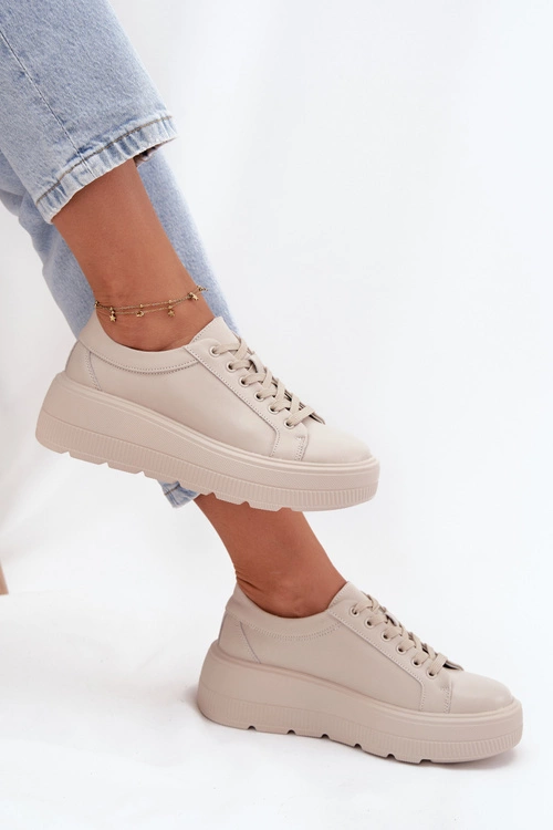 Skórzane Sneakersy Na Masywnej Platformie Beżowe Sylvessa