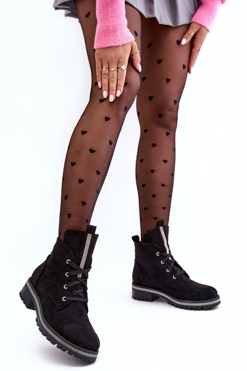 Wsuwane Zamszowe Botki Damskie Ze Zdobieniem Czarne Plesca