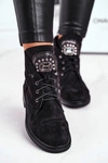 Damskie Botki Ciepłe Zamszowe Kryształki Czarne Hondus