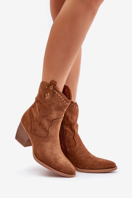 Botki Kowbojki Na Słupku Z Eko Zamszu Camel Narinae