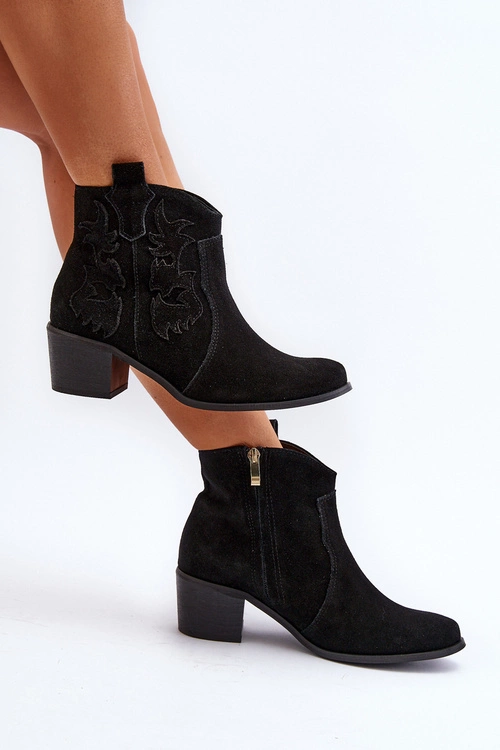 Zazoo 3426 Damskie Zamszowe Botki Kowbojki Czarne