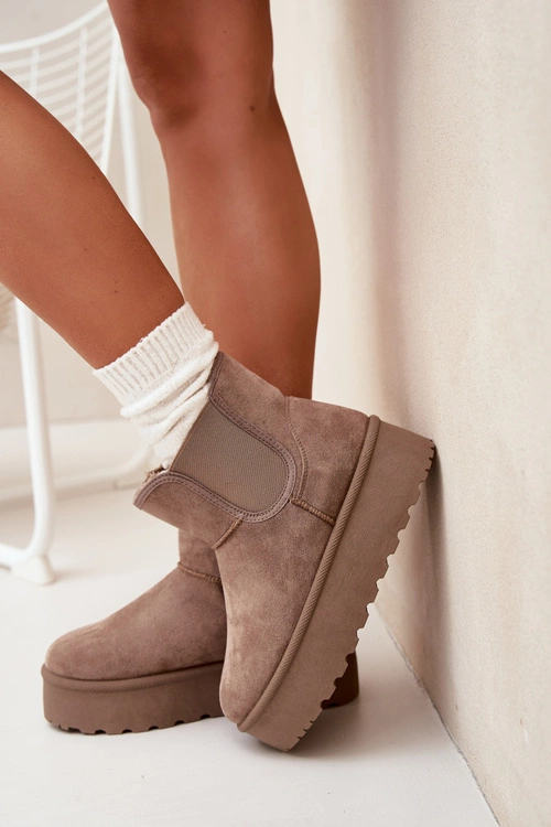 Damskie Śniegowce Z Elastyczną Wstawką Khaki Kiora