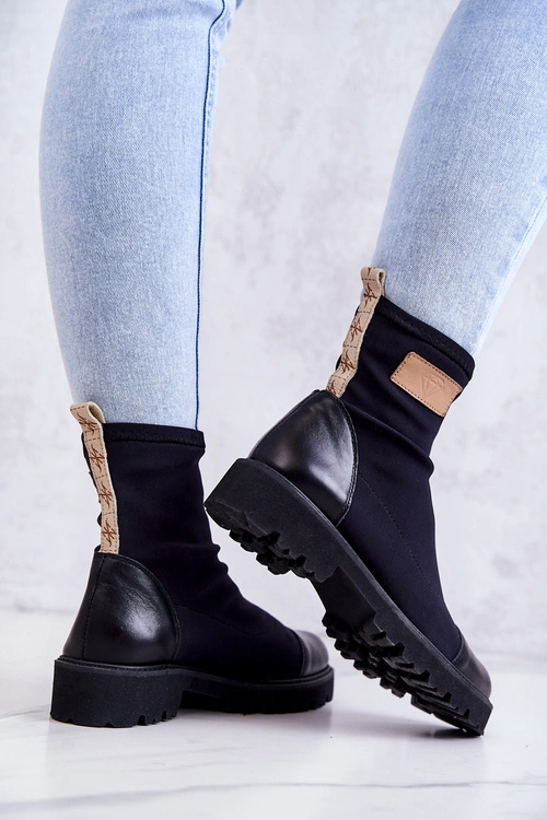 Materiałowe Botki Wsuwane Nicole Czarne 2705