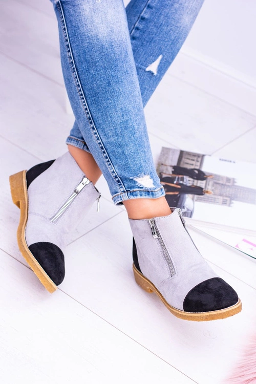 Lu Boo Szare Zamszowe Botki Z Suwakami Inez