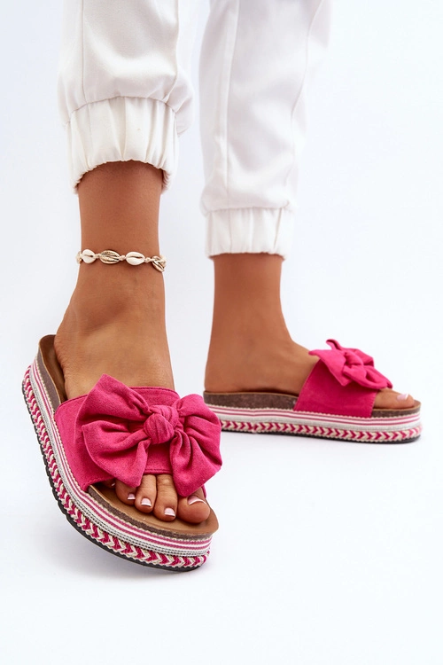 Klapki Damskie Na Platformie Z Kokardą Fuksja Evatria