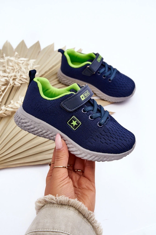 Dziecięce Buty Sportowe Na Rzep Granatowo-Zielone Brego