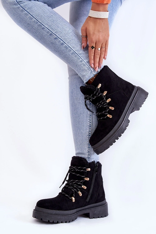 Damskie Zamszowe Botki Trapery Czarne Bellita