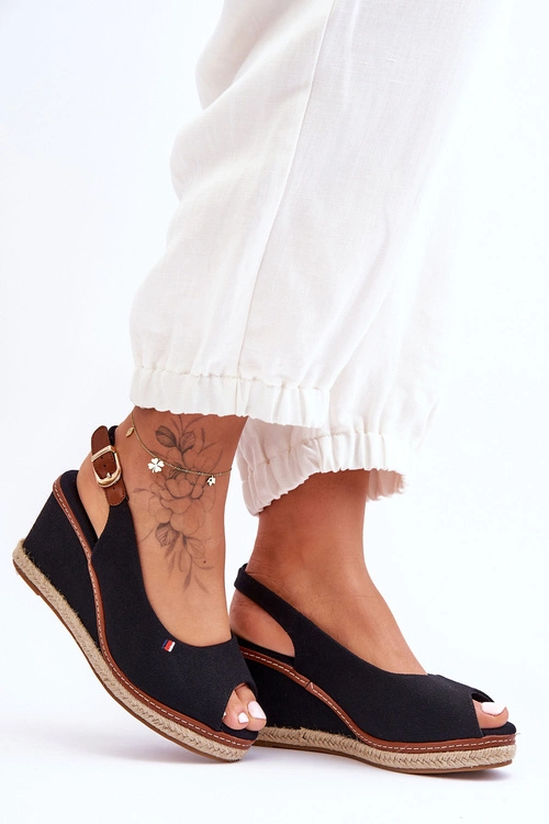 Damskie Klasyczne Sandały Na Koturnie Czarne Katie