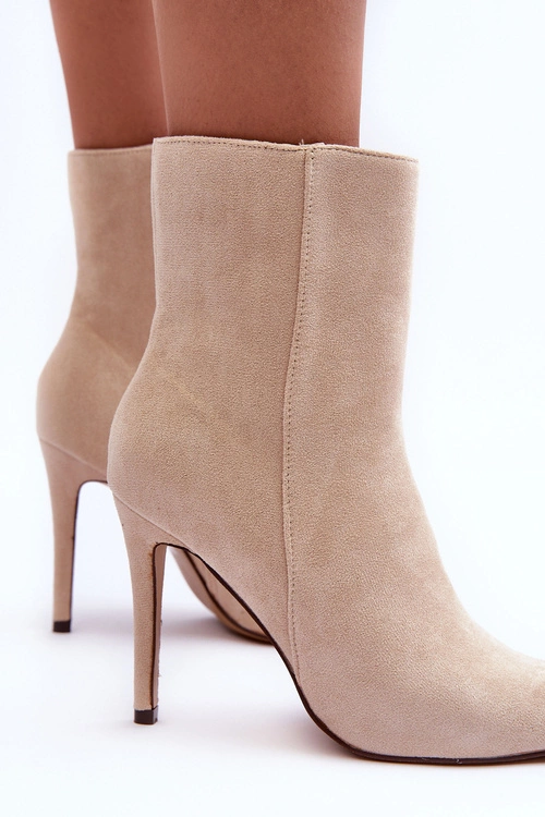 Zamszowe Botki Na Szpilce Jasnobeżowe Eberpia
