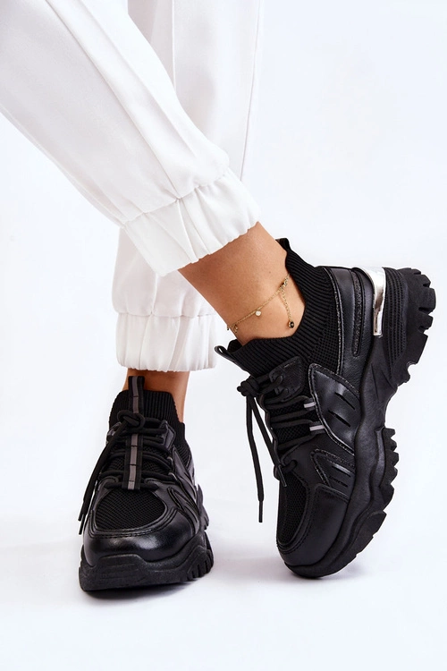 Damskie Buty Sportowe Skarpetkowe Wsuwane Czarne Berna