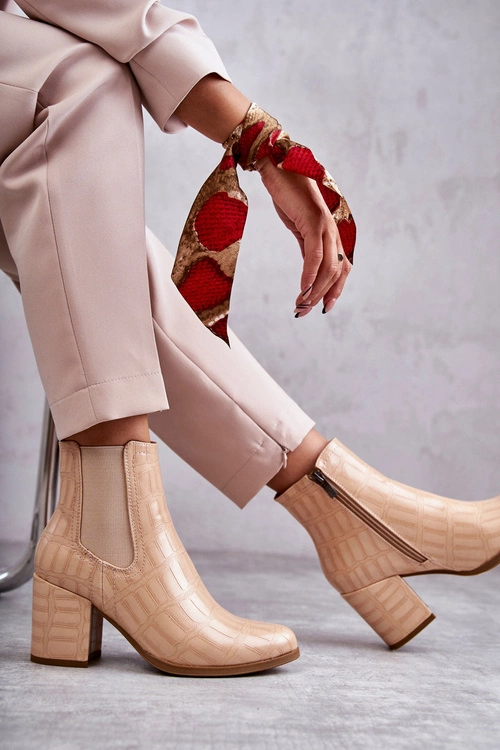 Wężowe Skórzane Botki La.Fi 260038BE-XC Beżowe