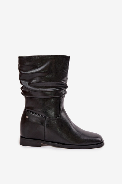 Skórzane Botki Damskie Z Marszczeniem Ocieplane Maciejka K7211-01 Czarne