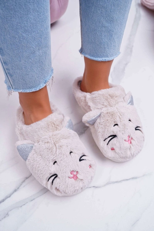 Kapcie Damskie Kotki z Uszami Białe Sleppyhead