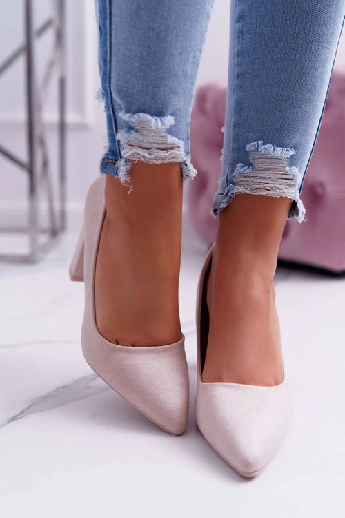 Czółenka Damskie Na Słupku Zamszowe Beżowe Raspberry