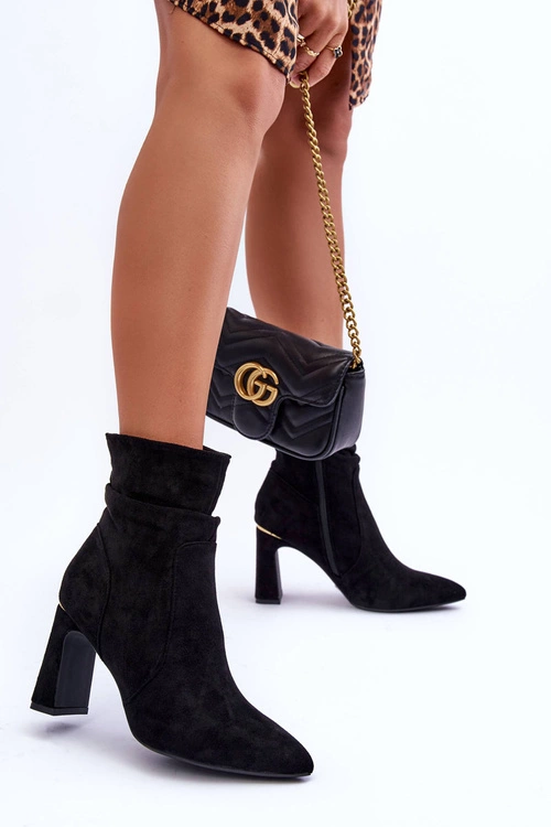 Zamszowe Botki Na Słupku Czarne Mellamene