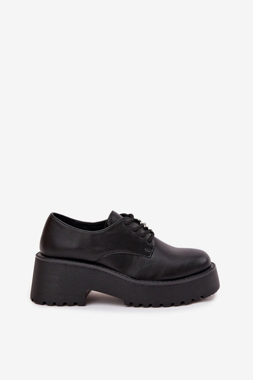 Półbuty Damskie Z Przypinką Eko Skórzane Czarne Laurea