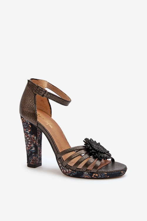 Sandały Damskie Na Słupku Z Ozdobą Maciejka 06620-20 Grafitowe