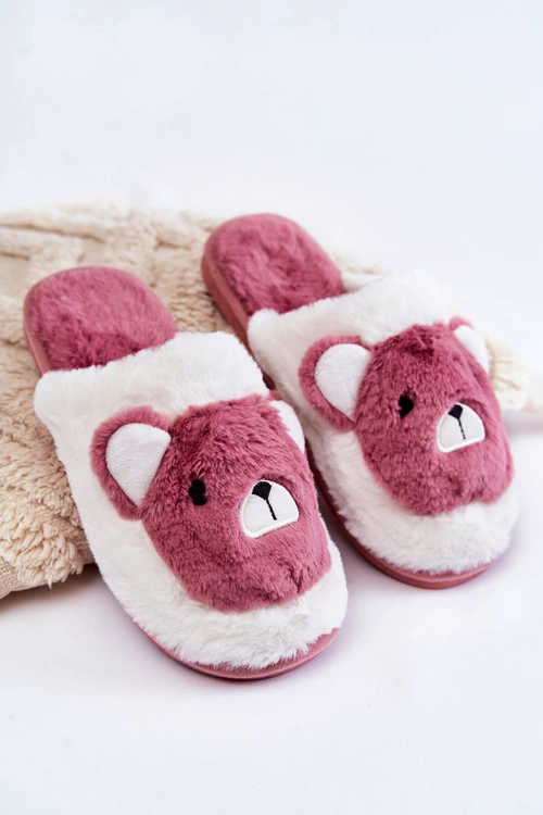 Damskie Futrzane Papcie Z Misiem Różowo-Białe Solly