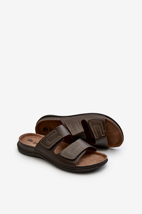 Wygodne Klapki Męskie Z Paskami Na Rzepy Inblu GV00002I Ciemnobrązowe