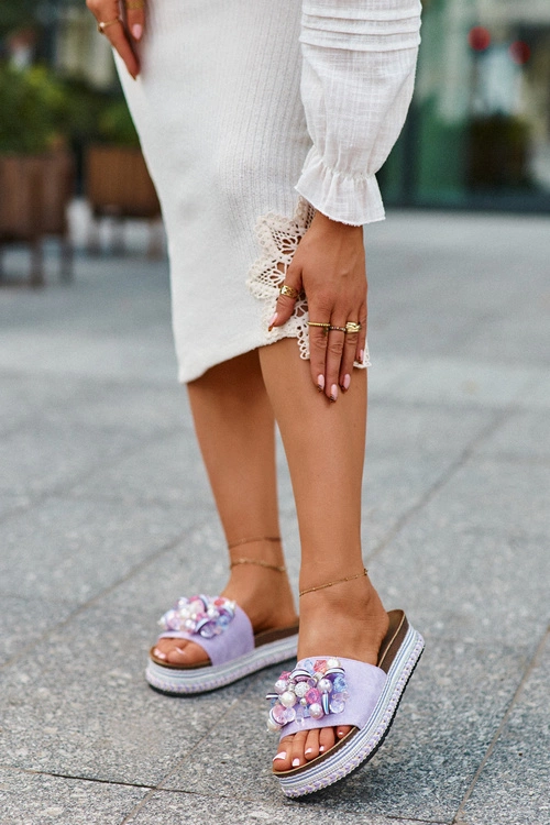 Klapki Damskie Na Platformie Z Ozdobami S.Barski HY077 Fioletowe