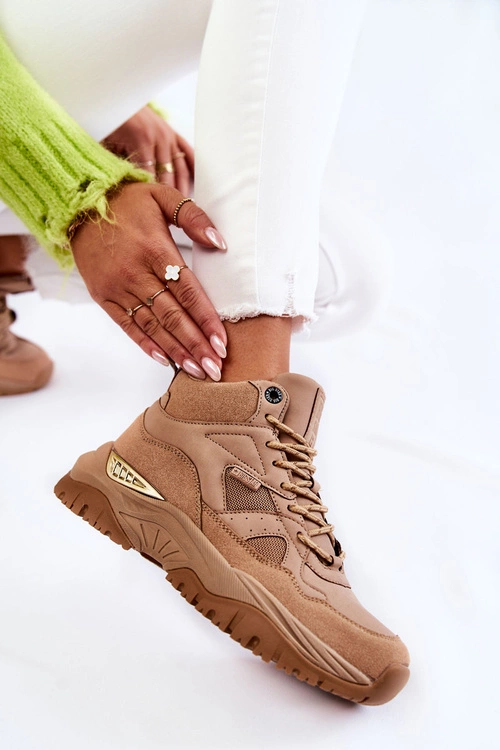 Damskie Wysokie Buty Sportowe Memory Foam System Big Star KK274355 Beżowe