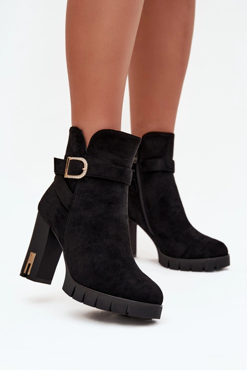 Ocieplane Botki Damskie Na Słupku Z Klamrą Czarne Nolivira