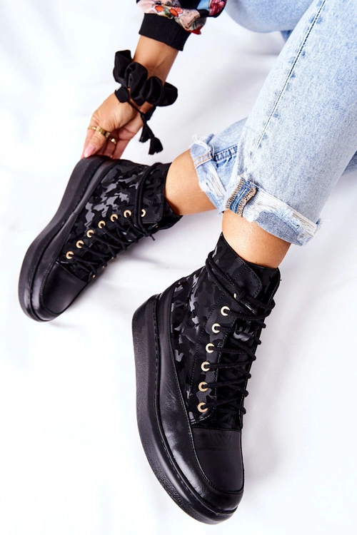 Sportowe Skórzane Buty Lewski 3034 Czarne Moro