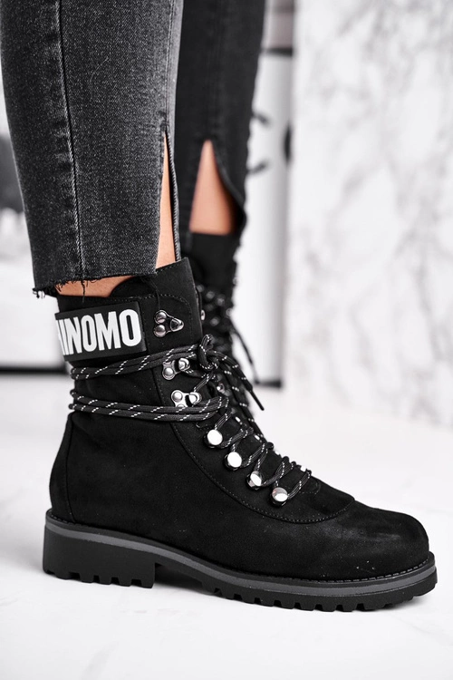 Botki Damskie Płaski Obcas Na Suwak Czarne Popsi