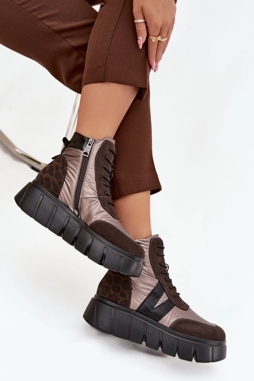 Botki Damskie Ocieplane Na Platformie Vinceza 58562 Brązowe