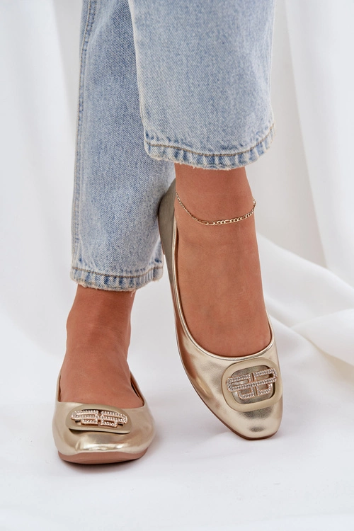 Baleriny Na Płaskiej Podeszwie Z Ozdobą Złote Ainoria