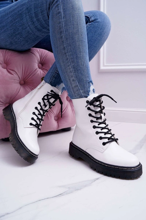 Damskie Botki Glany Workery Białe Barski 56-5