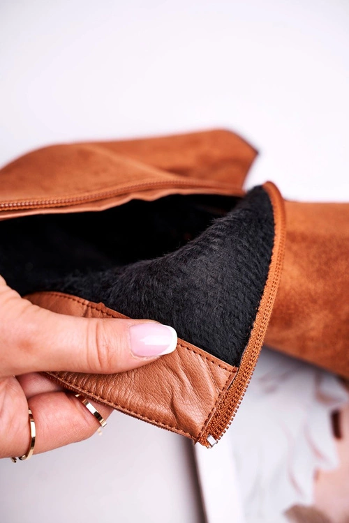 Botki Damskie na Słupku Zamszowe Camel Sharks