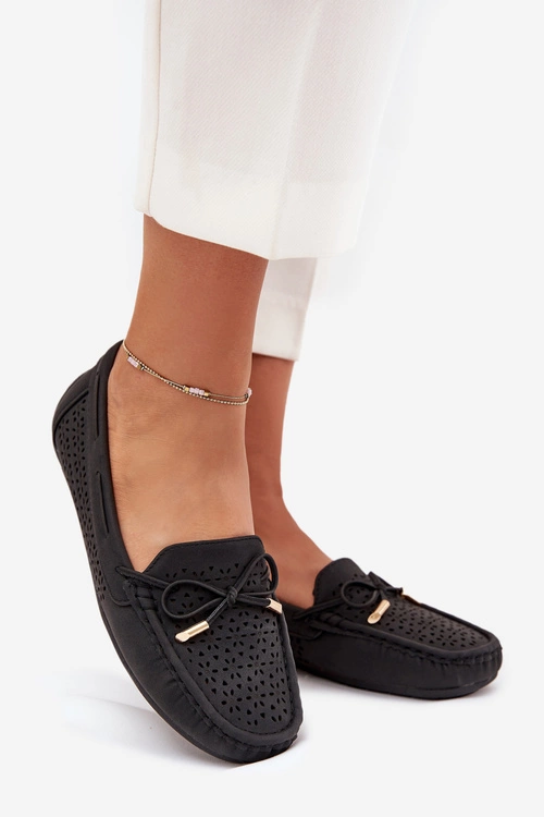Mokasyny Damskie Z Ażurowym Wzorem I Wiązaniem Czarne Mirisa