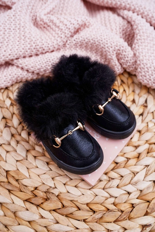 Dziecięce Tenisówki Z Futerkiem Ocieplane Czarne Grendy