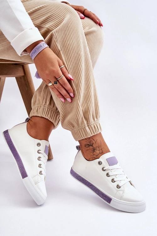 Niskie Trampki Damskie Z Dżetami Biało-Fioletowe Demira