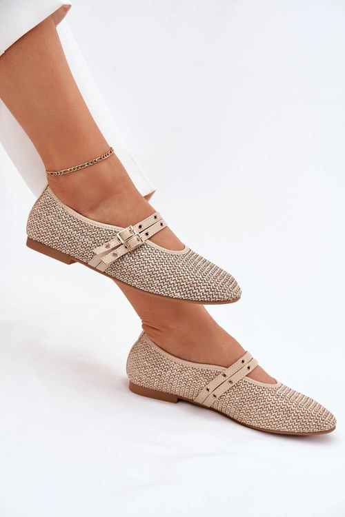 Baleriny Z Plecionką I Paskami Beżowe Partheda