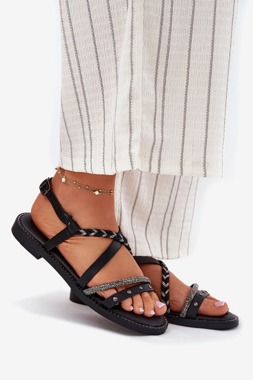 Płaskie Sandały Z Ozdobnymi Paskami Vinceza 17379 Czarne