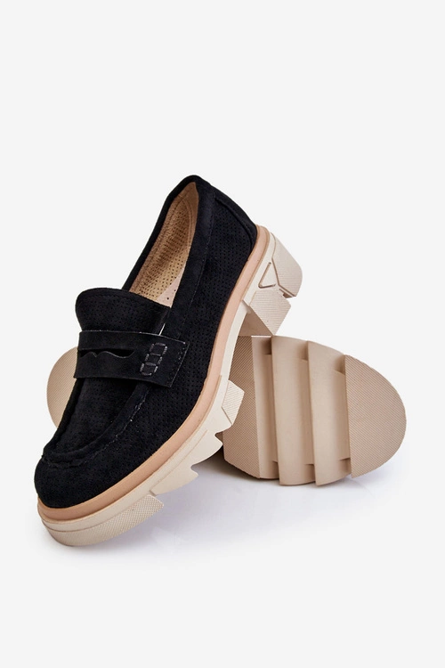 Damskie Półbuty Mokasyny Na Płaskim Obcasie Czarne Fletcher