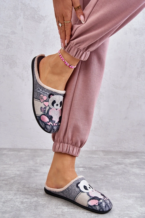 Papcie Klapki Befado Panda Z Sercem 155D209 Szare