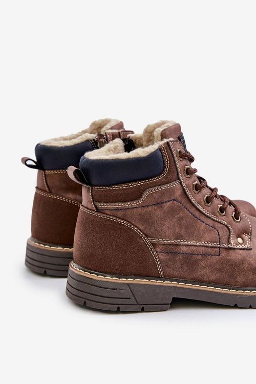 Ocieplane Trapery Męskie Z Eko Skóry Brązowe Venredia