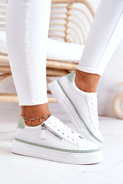 Sportowe Buty Na Platformie Biało-Zielone Louisa