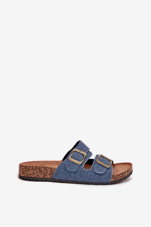 Damskie Klapki Na Korkowej Platformie Z Klamrami Ciemny Jeans Vesina