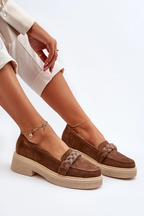 Zazoo 3429/W Damskie Zamszowe Mokasyny Z Ozdobą Brązowe