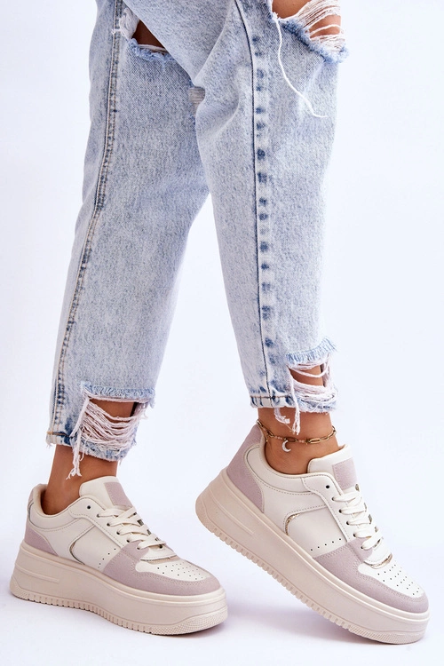 Damskie Buty Sportowe Na Wysokiej Platformie Jasnobeżowe Bexley