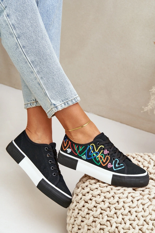 Trampki Tenisówki Damskie W Serca Czarne Fonirea