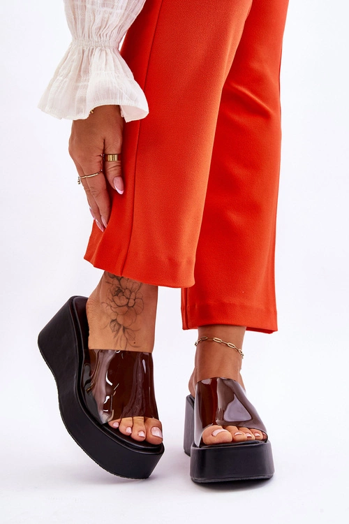 Damskie Transparentne Klapki Na Koturnie Czarne Eliane