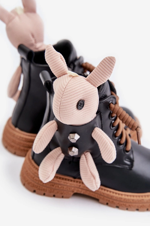 Skórzane Ocieplane Botki Dziecięce Na Zamek Z Misiem Vinceza 36261 Czarne