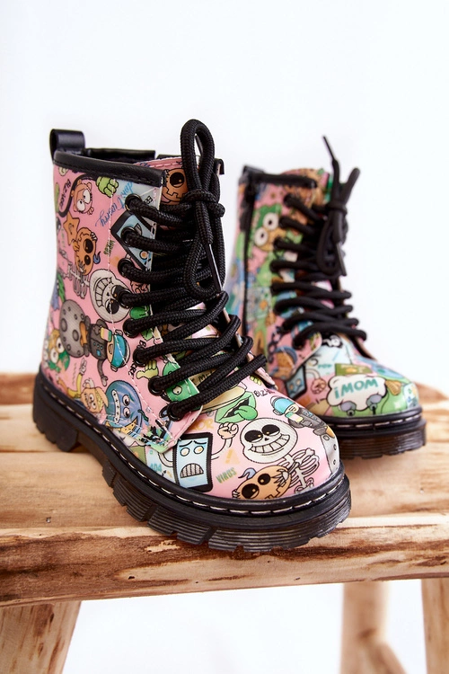 Dziecięce Botki Ocieplane Print Różowe Dexi